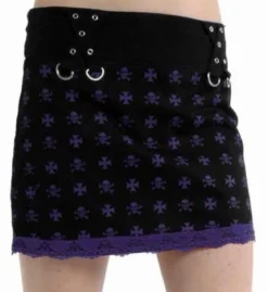 Gothic Mini Skirt Skulls & Crosses - Hame, purple