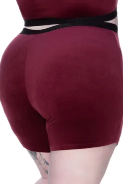 Killstar Moon Cycle - Velour Pyöräilyshortsit, burgundy