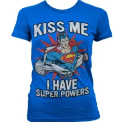 Kiss me I have super powers - Naisten T-paita, sininen