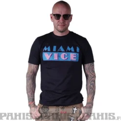 Miami Vice Distressed logo - T-paita, musta