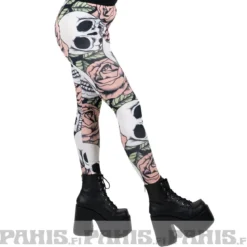 Pahis Skulls & Pink Roses - leggingsit