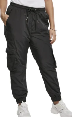 Urban Classics High Waist Crinkle Nylon Cargo Pants -Naisten reisitaskuhousut