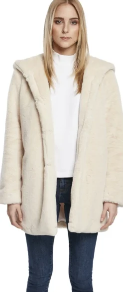 Urban Classics Hooded Teddy - Naisten välikausitakki, luonnonvalkoinen