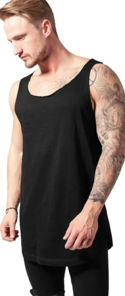 Urban Classics Long shaped open edge - Miesten Hihaton Paita, musta